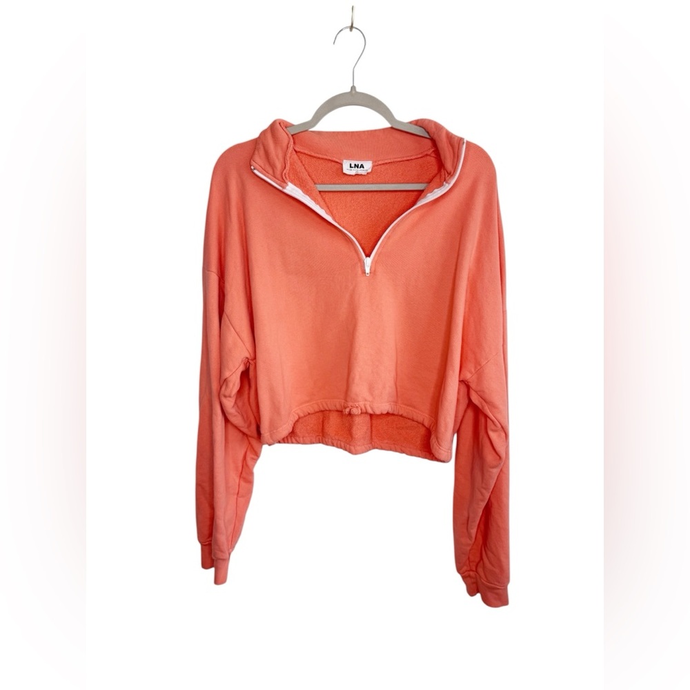 LNA Coral Cropped Cinch Waist Quarter Zip Size Small